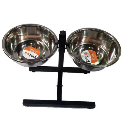 PetSA Stainless Steel Double Bowl Stand - 1.85L